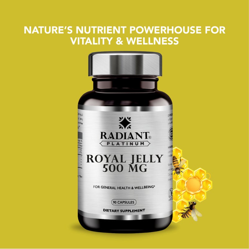 Radiant Platinum Royal Jelly 500 MG – Immune Support, Energy & Nutritional Wellness Supplement x 90 Capsules - Image 2